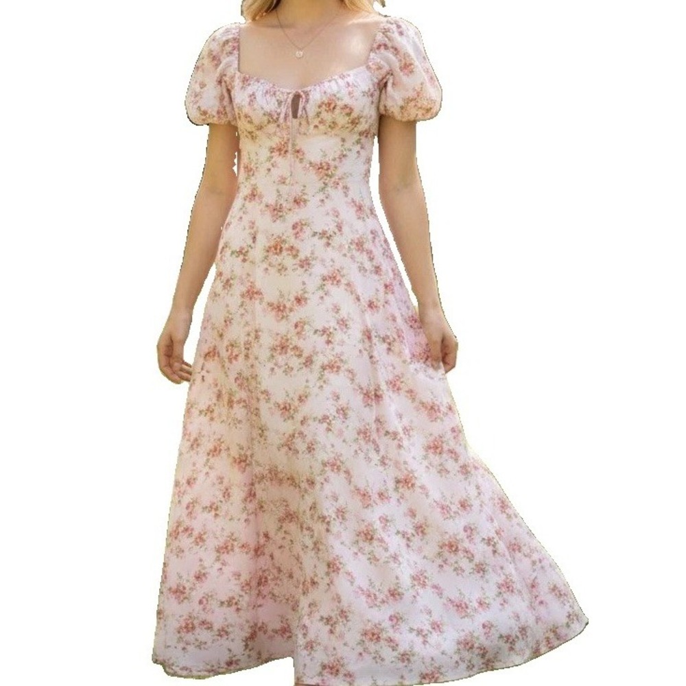 Pink Maxi Dress Off The Shoulder Floral Cottage Romance Feminine 80s